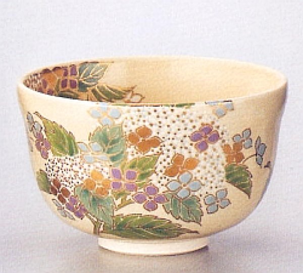 画像1: 茶碗 仁清 紫陽花 (1)