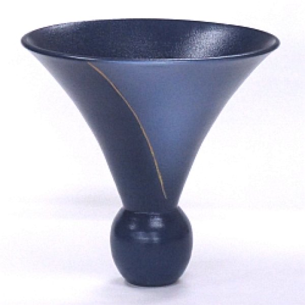 画像1: 華道用 コンポート花器 紺色 (1)
